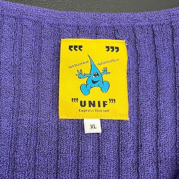 Unif Long Sleeve Violet Purple Ribbed Knit Cropped Cardigan Sweater Womens XL - Picture 10 of 13